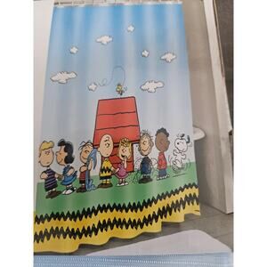 Peanuts Fabric Shower Curtain 72 x 72 NWT Snoopy Woodstock Linus Lucy Blue NWT